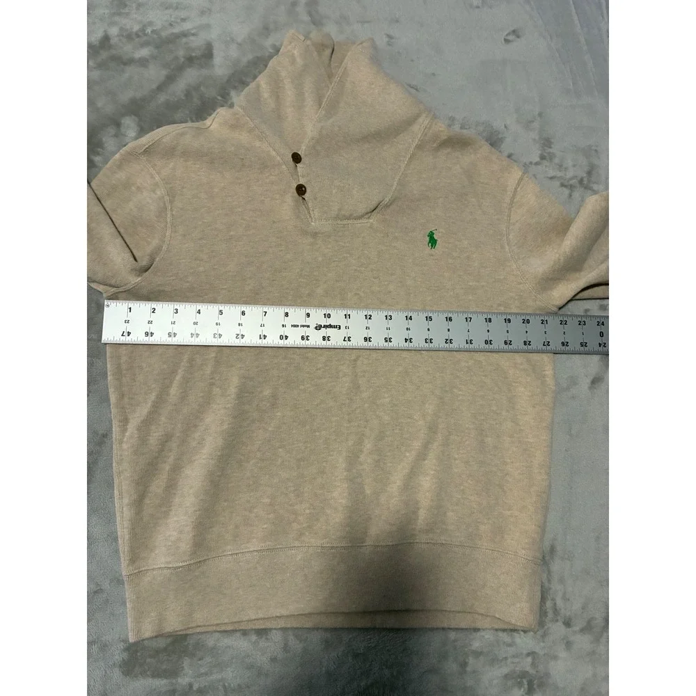 Polo Ralph Lauren Mens Tan Shawl Collar Button Pullover Sweatshirt M Green Pony
